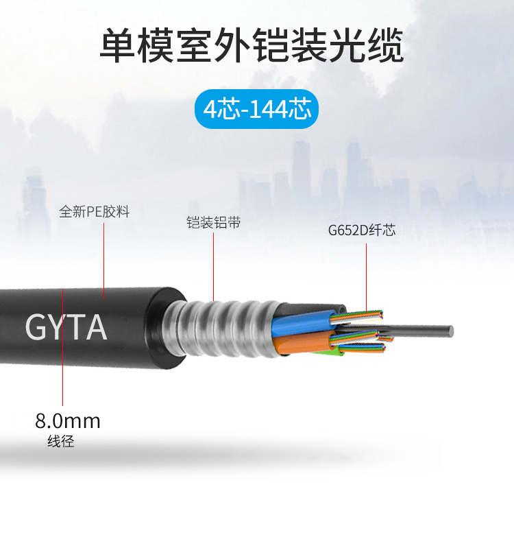 訊浦 GYTA電信級(jí)單模4芯-144芯光纜 層絞式鎧裝光纜 1000米_http://m.oann34.cn_所有產(chǎn)品_第1張