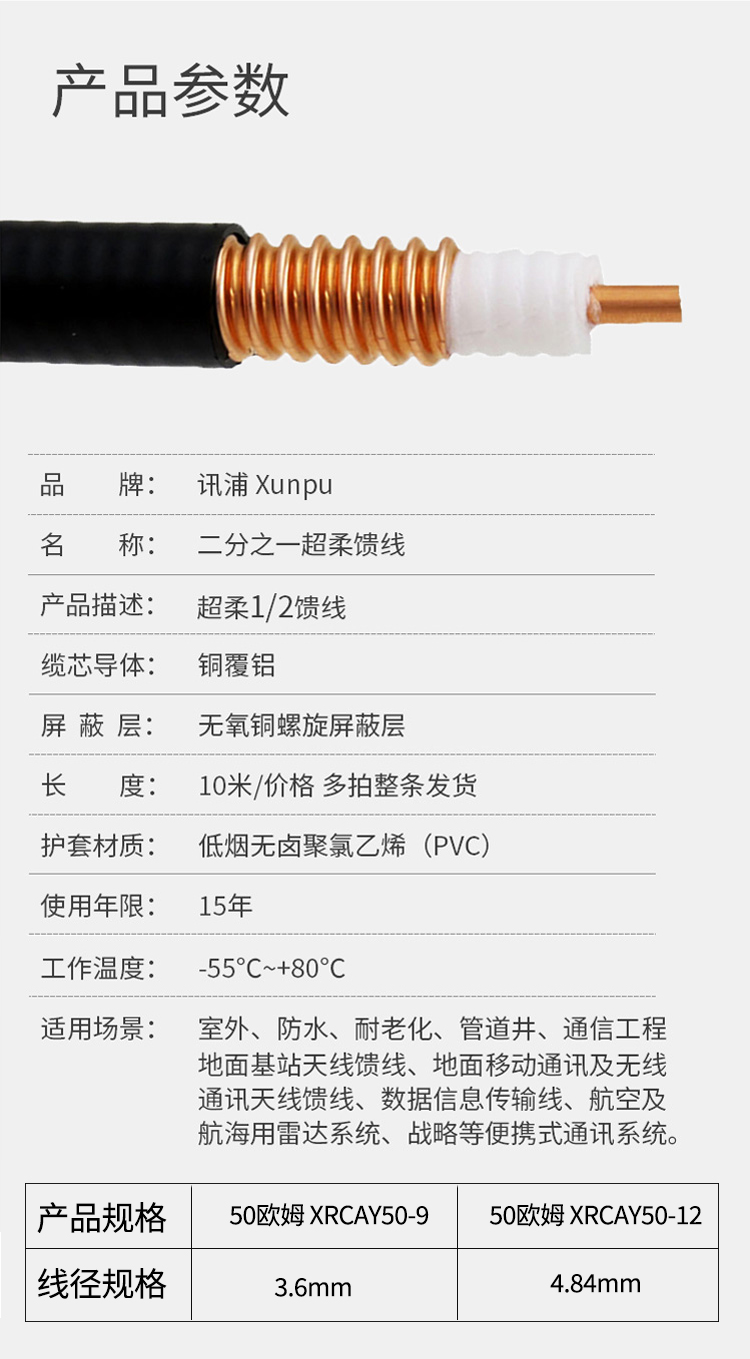 訊浦 饋線 1/2超柔射頻饋線 50歐姆 線芯直徑3.6mm /4.84mm_所有產(chǎn)品_第7張_鄭州訊浦信息技術(shù)有限公司 訊浦 饋線 1/2超柔射頻饋線 50歐姆 線芯直徑3.6mm /4.84mm_http://m.oann34.cn_所有產(chǎn)品_第7張