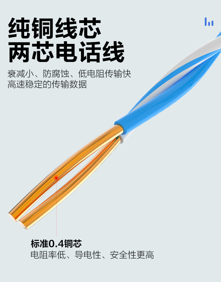 訊浦 藍白電話線 0.4純無氧銅雙絞線 2芯 100米/卷_http://m.oann34.cn_所有產(chǎn)品_第2張